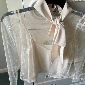 Express cream lace, bow on the side with matching camisole blouse